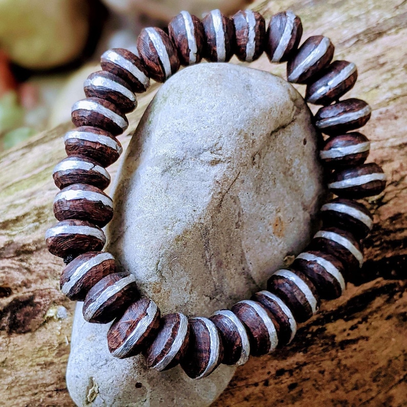 Ebony Wood Bead Stretch bracelet - - LadybugfeetDesigns -