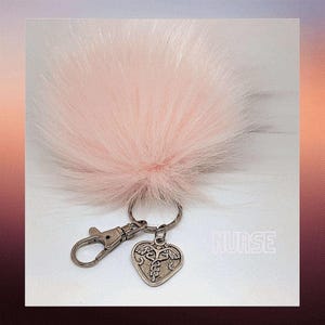 Nurse-Medical Worker Keychain/Faux Fur Pom Pom Charm Key Chain-Purse Charm/Journal Charm - - LadybugfeetDesigns -