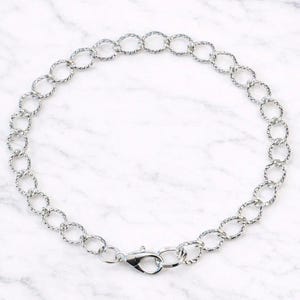 Bright Silver Textured Oval Link Charm Bracelet Base - D.i.y. - Build Your Charm Bracelet! - - LadybugfeetDesigns -