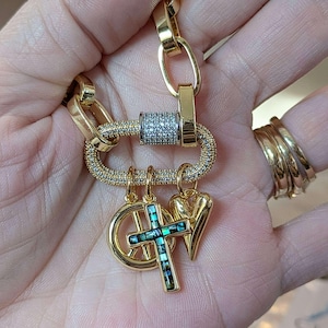Peace & Love Carabiner Necklace, Gold - Adjusts up to 20 inches - - LadybugfeetDesigns -