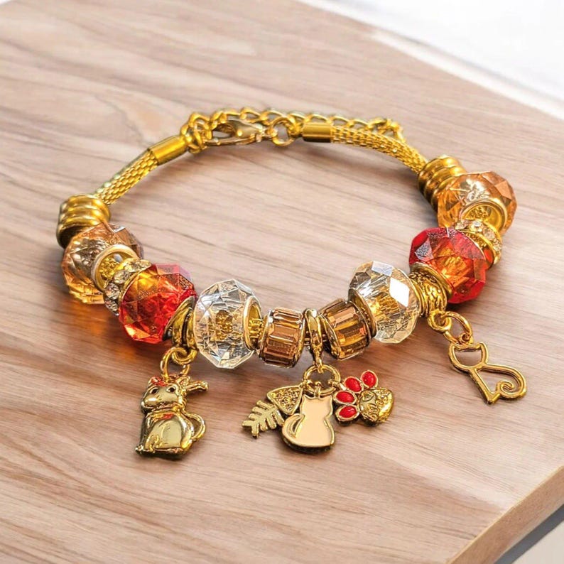 MEOW European beaded bracelet - Gold - - LadybugfeetDesigns -