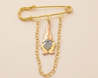 Gnome Safety Pin Brooch, Purse Charm