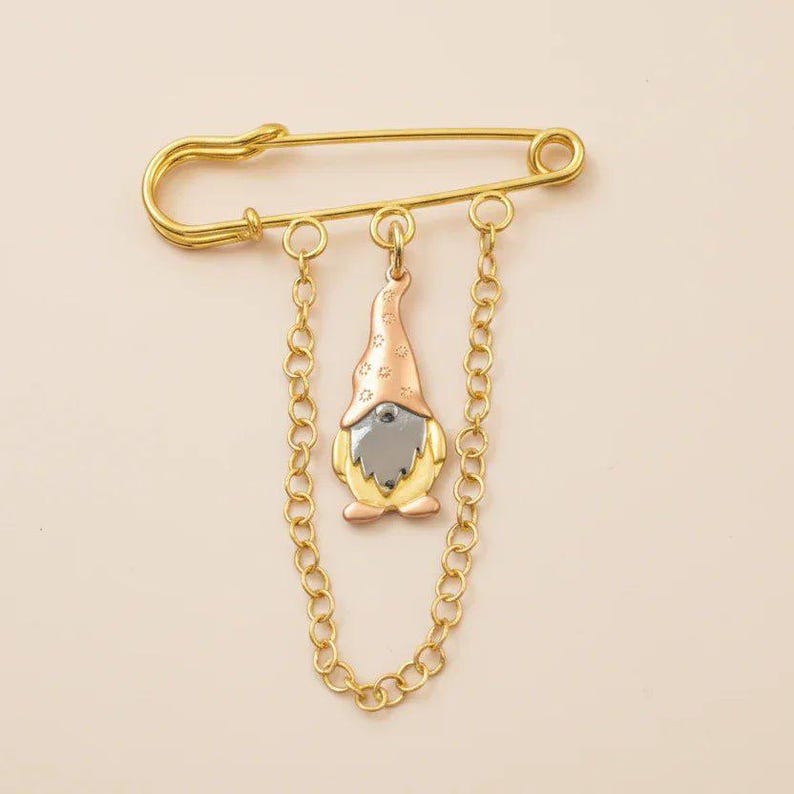 Gnome Safety Pin Brooch, Purse Charm - - LadybugfeetDesigns -