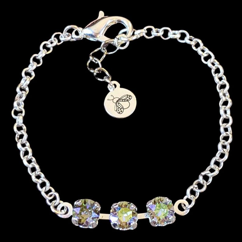 Minimalist Brilliant Three Faceted Crystal Bracelet - - LadybugfeetDesigns -
