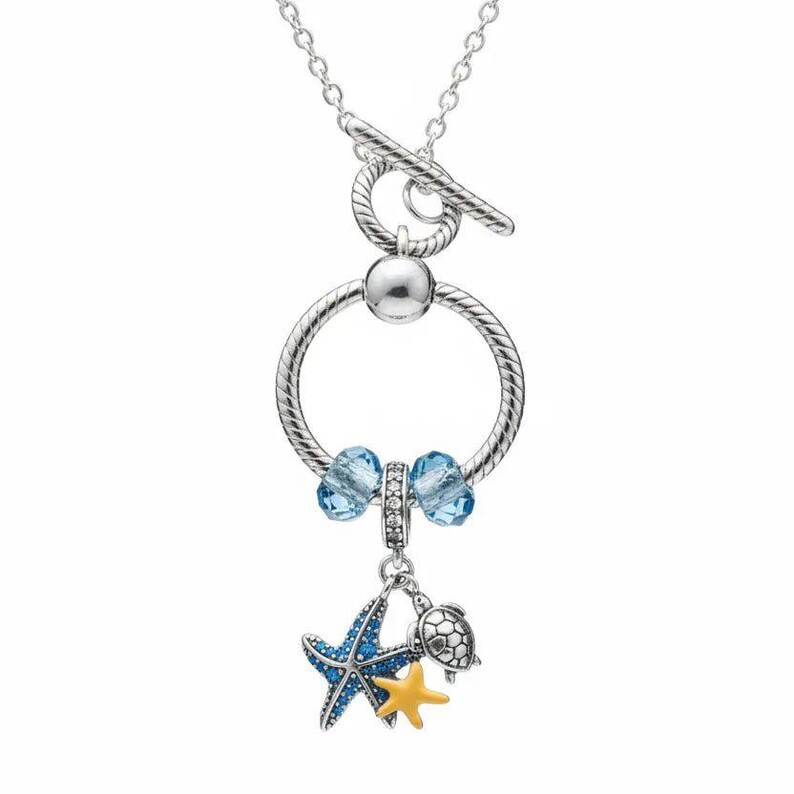 Sea Life Sterling Silver Toggle Charm Necklace, 20 inches - - LadybugfeetDesigns -