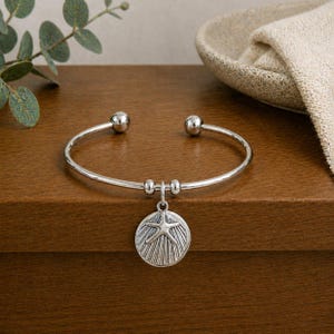 Seashells are Love Letters Euro Bangle Cuff, Silver - - LadybugfeetDesigns -