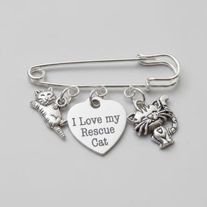 I Love My Rescue Cat Safety Pin Brooch, Purse Charm - - LadybugfeetDesigns -