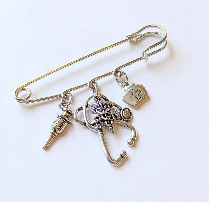 RN - Registered Nurse Safety Pin Brooch, Purse Charm - - LadybugfeetDesigns -