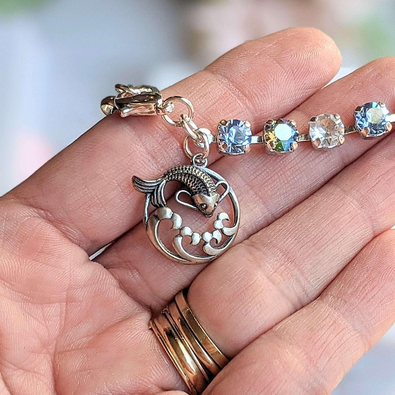 Koi Pendant Faceted Crystal Bracelet, Silver - - LadybugfeetDesigns -