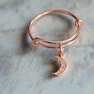 CZ Rose Gold Crescent Moon Ring 5-7 - - LadybugfeetDesigns -
