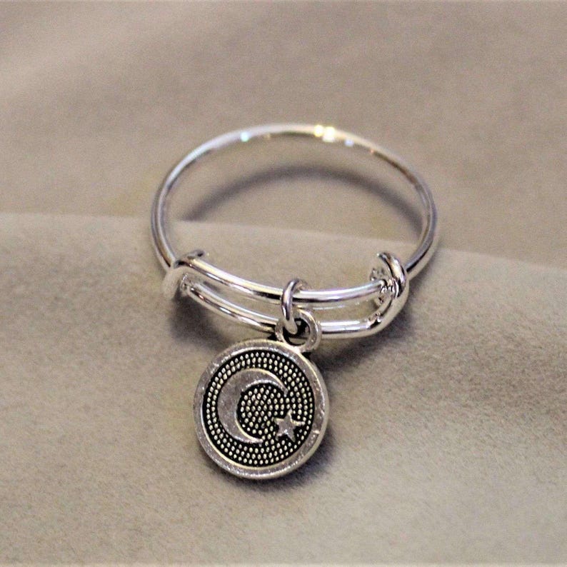 Crescent Moon Star Charm Ring - - LadybugfeetDesigns -