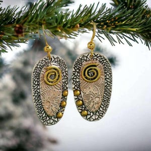 Swirl Rivot Art Deco Dangle Earrings - - LadybugfeetDesigns -