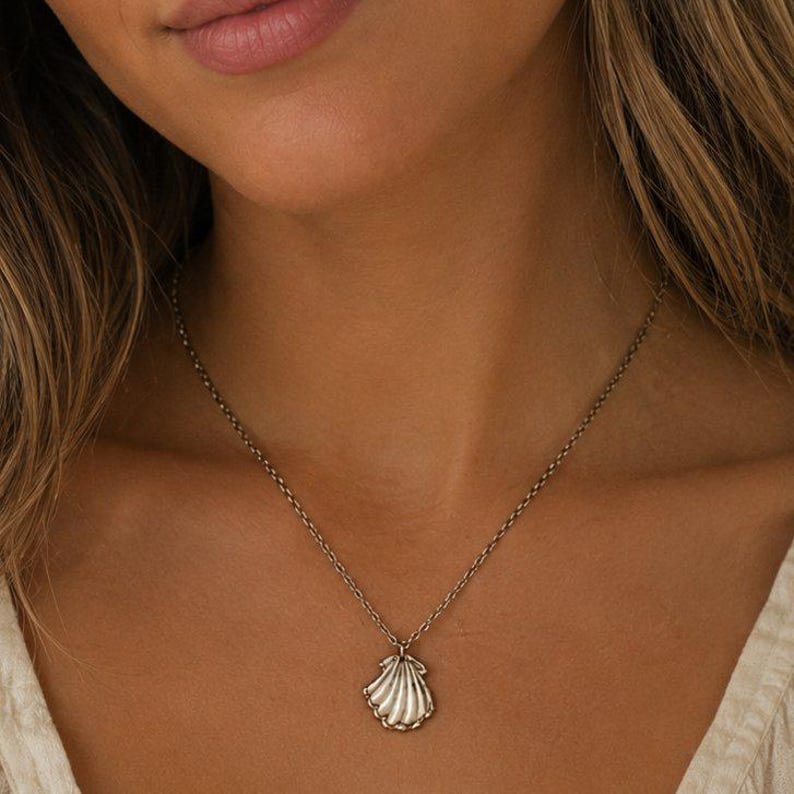 Natural Scallop Shell Necklace, Gold - 18- 24 inch - - LadybugfeetDesigns -