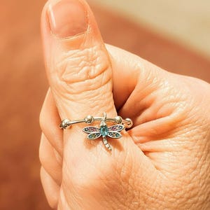 Sparkly Dragonfly Adjustable Charm Ring
