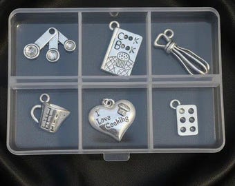 I Love Cooking Mini Charm Box - 6 pc., Silver