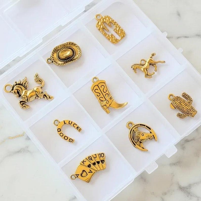 Wild West II Themed Charm Box - 9 pc., Gold - - LadybugfeetDesigns -