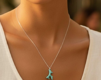 Aqua Blue Coral necklace, Silver - 18- 24 inch