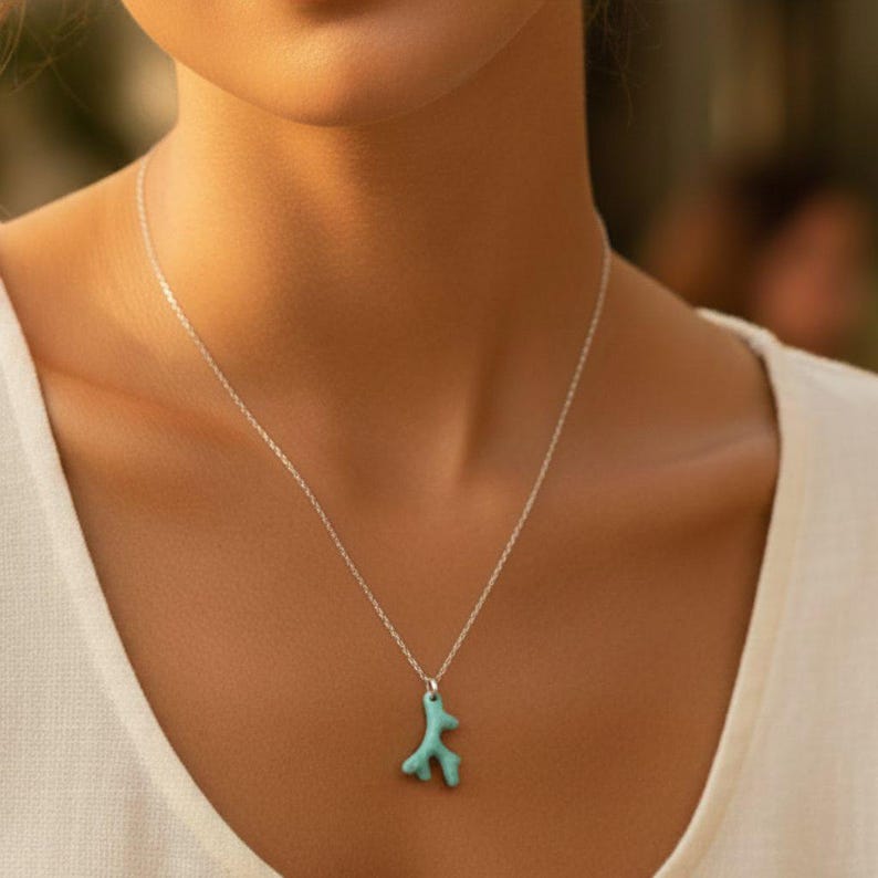 Aqua Blue Coral necklace, Silver - 18- 24 inch - - LadybugfeetDesigns -