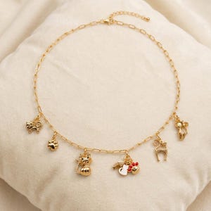 Feline Persuasion Multi Charm Link Necklace, Gold- 20 inch - - LadybugfeetDesigns -