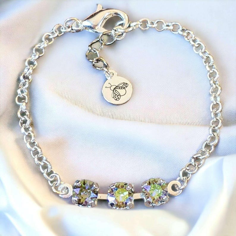 Minimalist Brilliant Three Faceted Crystal Bracelet - - LadybugfeetDesigns -