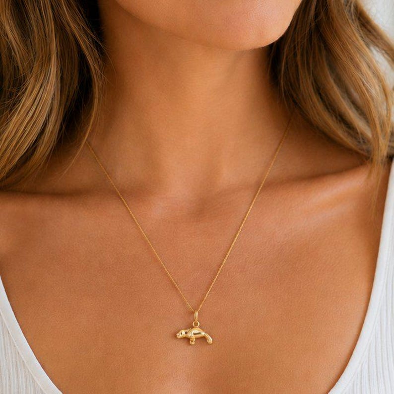 Manatee Necklace, Gold - 20 inches - - LadybugfeetDesigns -