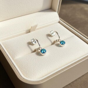 Birthstone Mini Hoop Huggie Earrings - Silver, Hoop Drop - 10mm - - LadybugfeetDesigns -