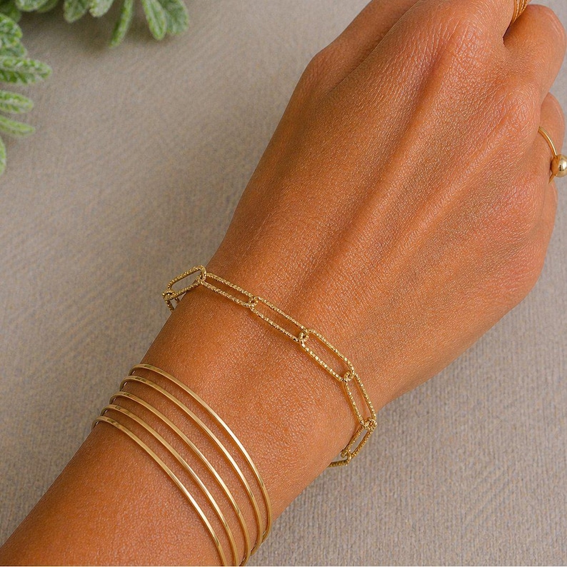 Diamond Cut Gold Paperclip Chain Bracelet - - LadybugfeetDesigns -