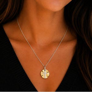 Silver Cross on Gold Two-Tone Necklace, 20 inches - Silver - - LadybugfeetDesigns -