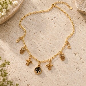Nature Vibes Multi Charm Link Necklace, Gold- 20 inch
