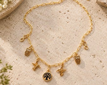 Nature Vibes Multi Charm Link Necklace, Gold- 20 inch