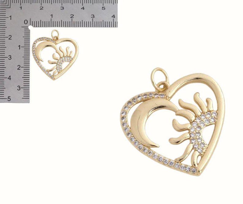 Sun Moon Heart necklace, Gold - 20 inch - - LadybugfeetDesigns -