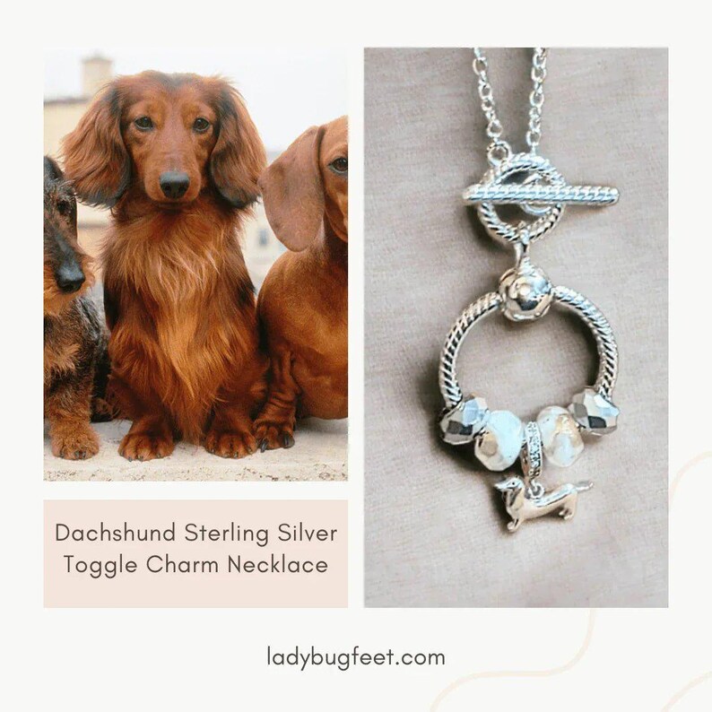 Dachshund Sterling Silver Toggle Charm Necklace, 20 inches - - LadybugfeetDesigns -