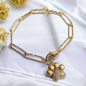 Gold Dog/Cat Paw Paperclip Chain Bracelet - - LadybugfeetDesigns -