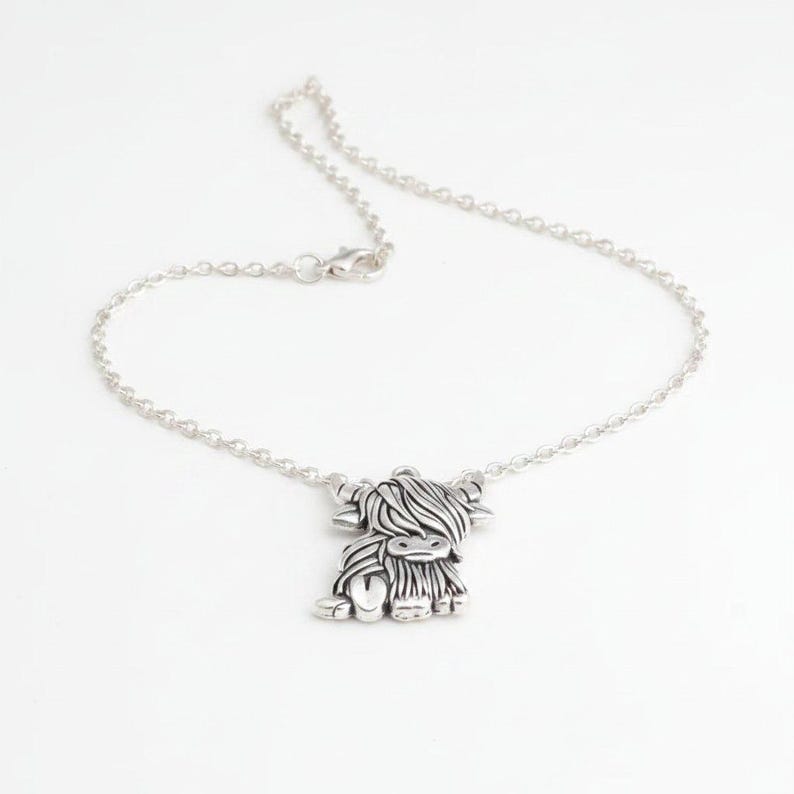 Highland Cow Necklace, 20 inch - Silver - - LadybugfeetDesigns -