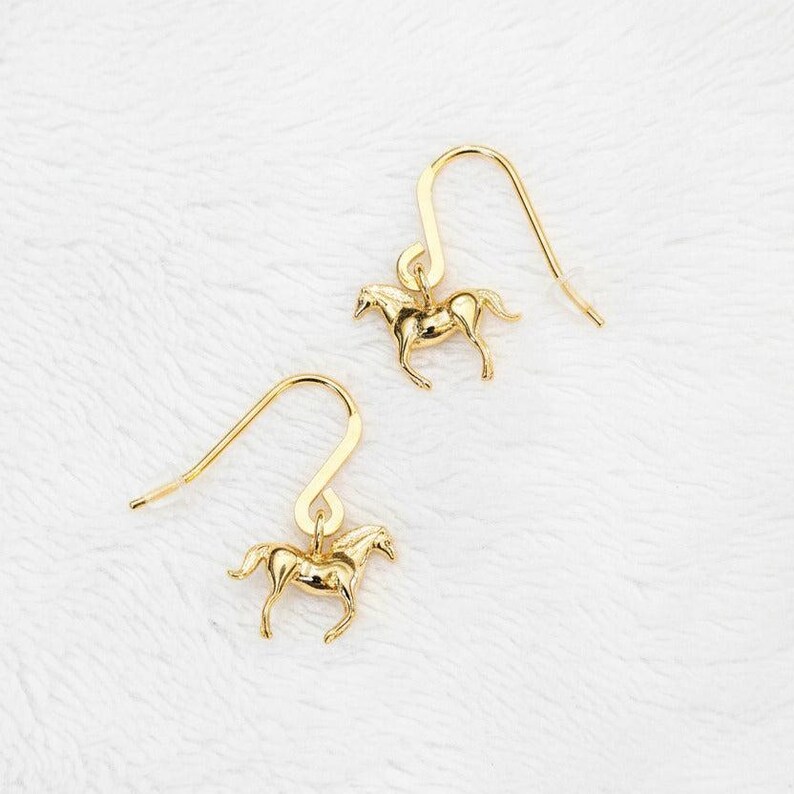 Horse dangle earrings, Gold - - LadybugfeetDesigns -