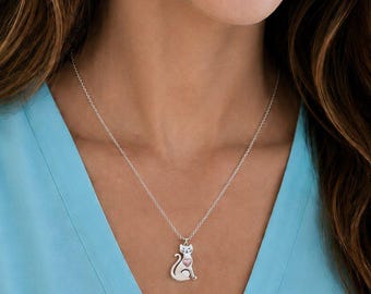 Happy Cat Necklace, 20 inches - Silver