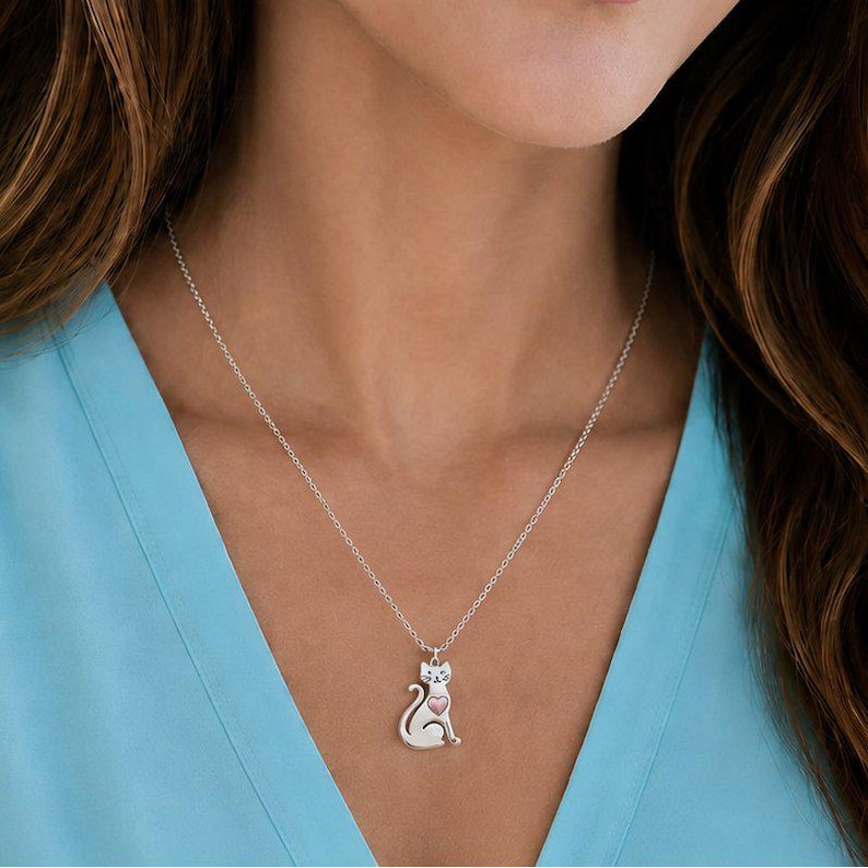 Happy Cat Necklace, 20 inches - Silver - - LadybugfeetDesigns -
