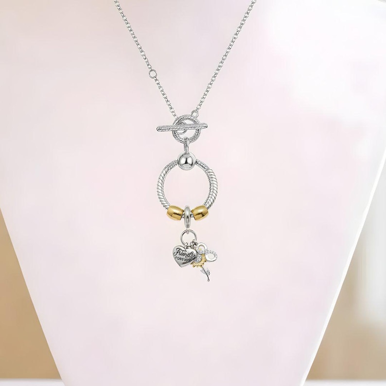 Friends Forever Sunflower Sterling Silver Toggle Charm Necklace, 20 inches - - LadybugfeetDesigns -