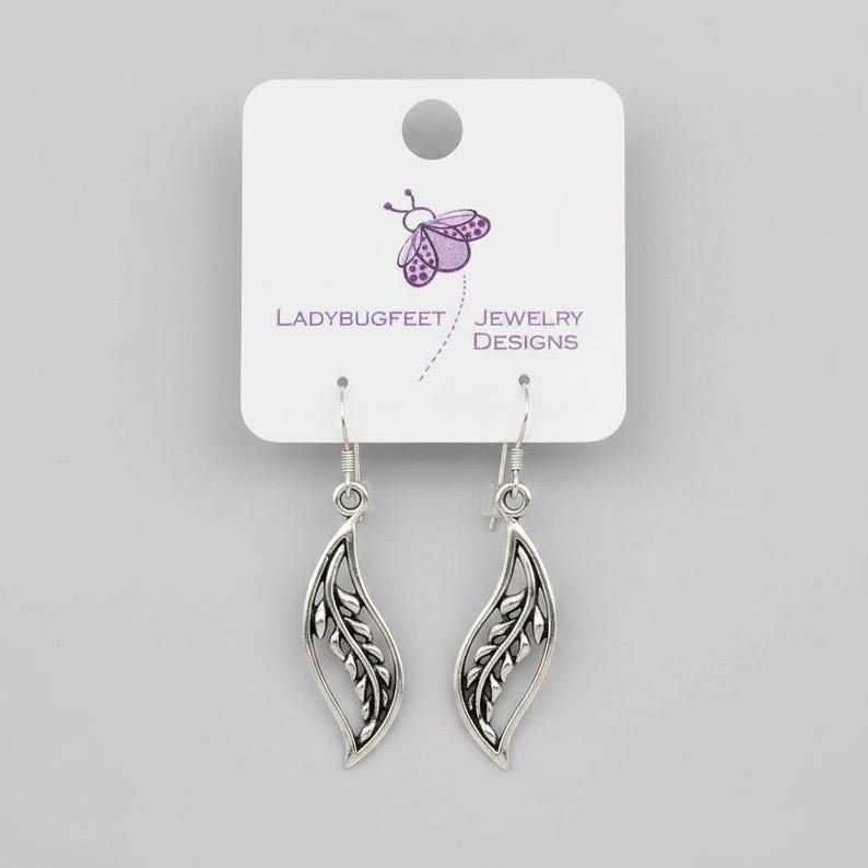 Fancy Leaf Sterling Silver Dangle earrings - - LadybugfeetDesigns -