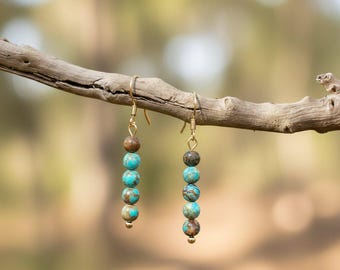 Ocean Jasper Beaded Hook Earrings, Gold