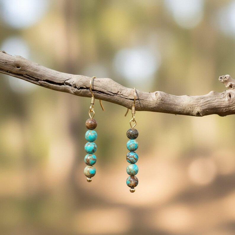 Ocean Jasper Beaded Hook Earrings, Gold - - LadybugfeetDesigns -