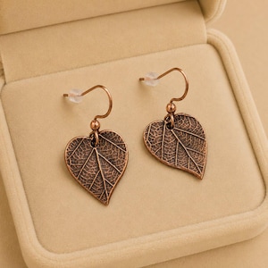 Leaf dangle earrings, Copper/Rose Gold - - LadybugfeetDesigns -