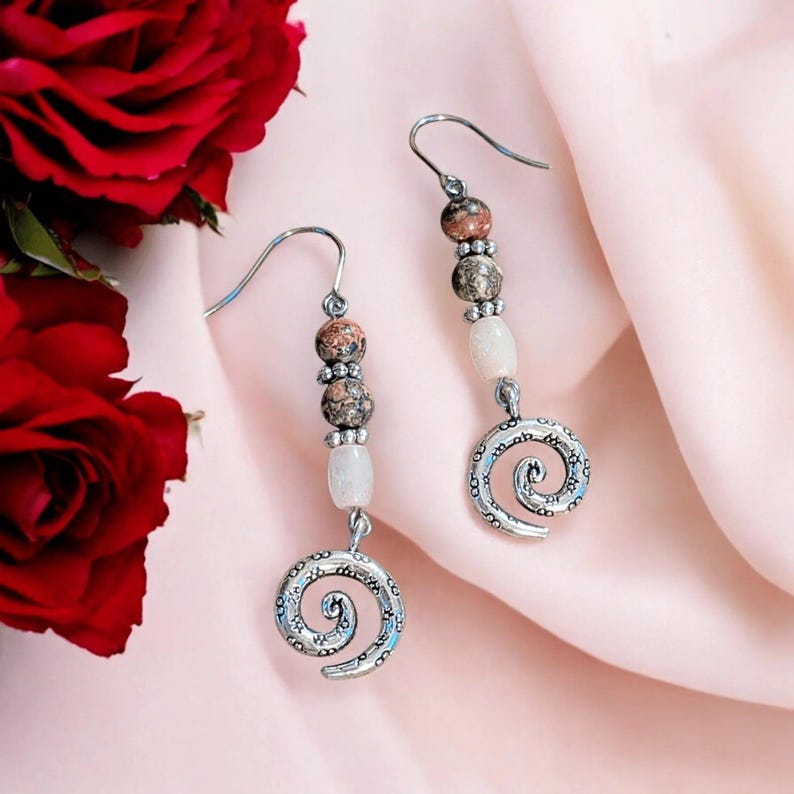 Opal, Jasper Swirl Earrings - - LadybugfeetDesigns -