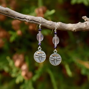 Fluorite Dragonfly Beaded Hook Earrings, Silver - - LadybugfeetDesigns -