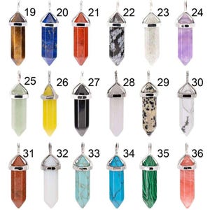 Natural Gemstone Crystal Point Pendant necklace, 30 inch - - LadybugfeetDesigns -