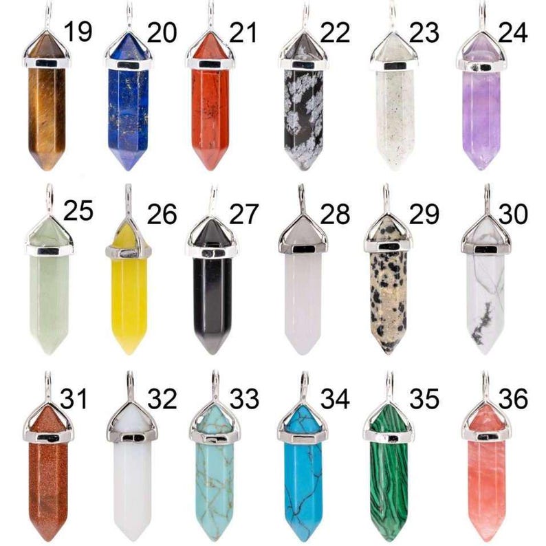 Natural Gemstone Crystal Point Pendant necklace, 30 inch - - LadybugfeetDesigns -