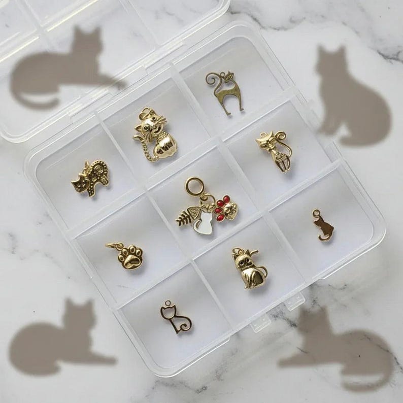 Cat Person Charm Box - 9 pc., Gold - - LadybugfeetDesigns -