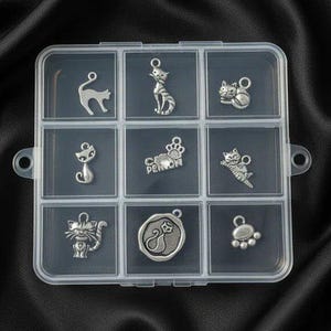 Cat Person Charm Box - 9 pc., Silver - - LadybugfeetDesigns -