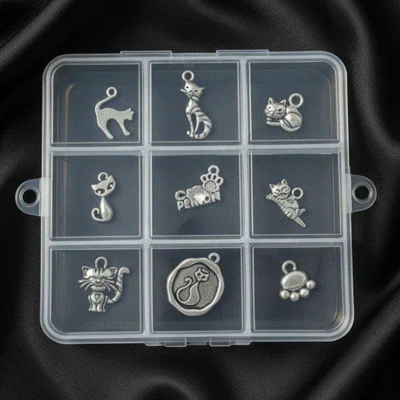 Cat Person Charm Box - 9 pc., Silver - - LadybugfeetDesigns -