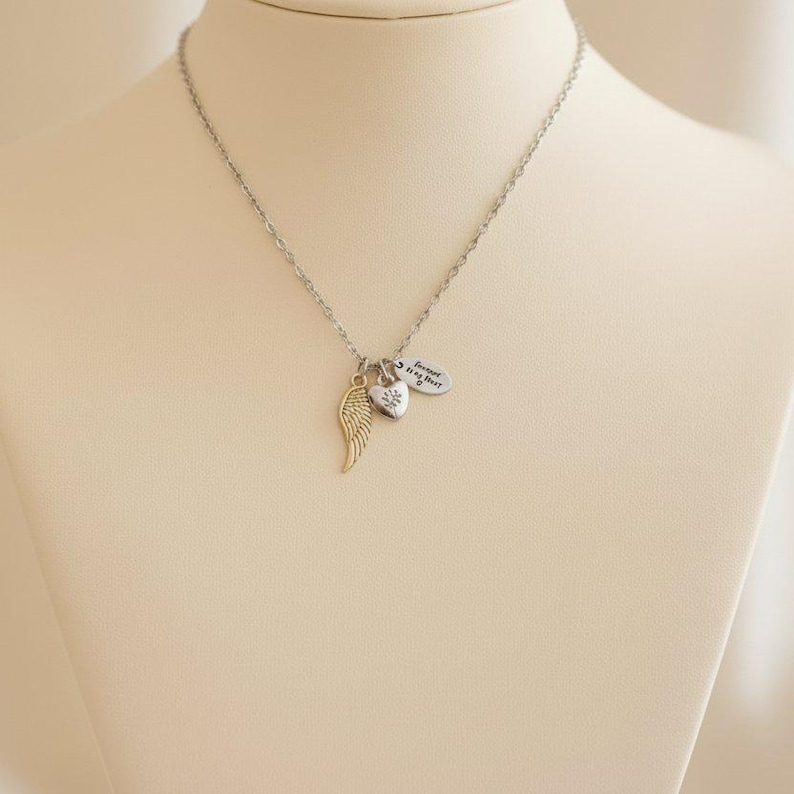 Forever in my Heart Memory necklace, Silver - 20 inch - - LadybugfeetDesigns -
